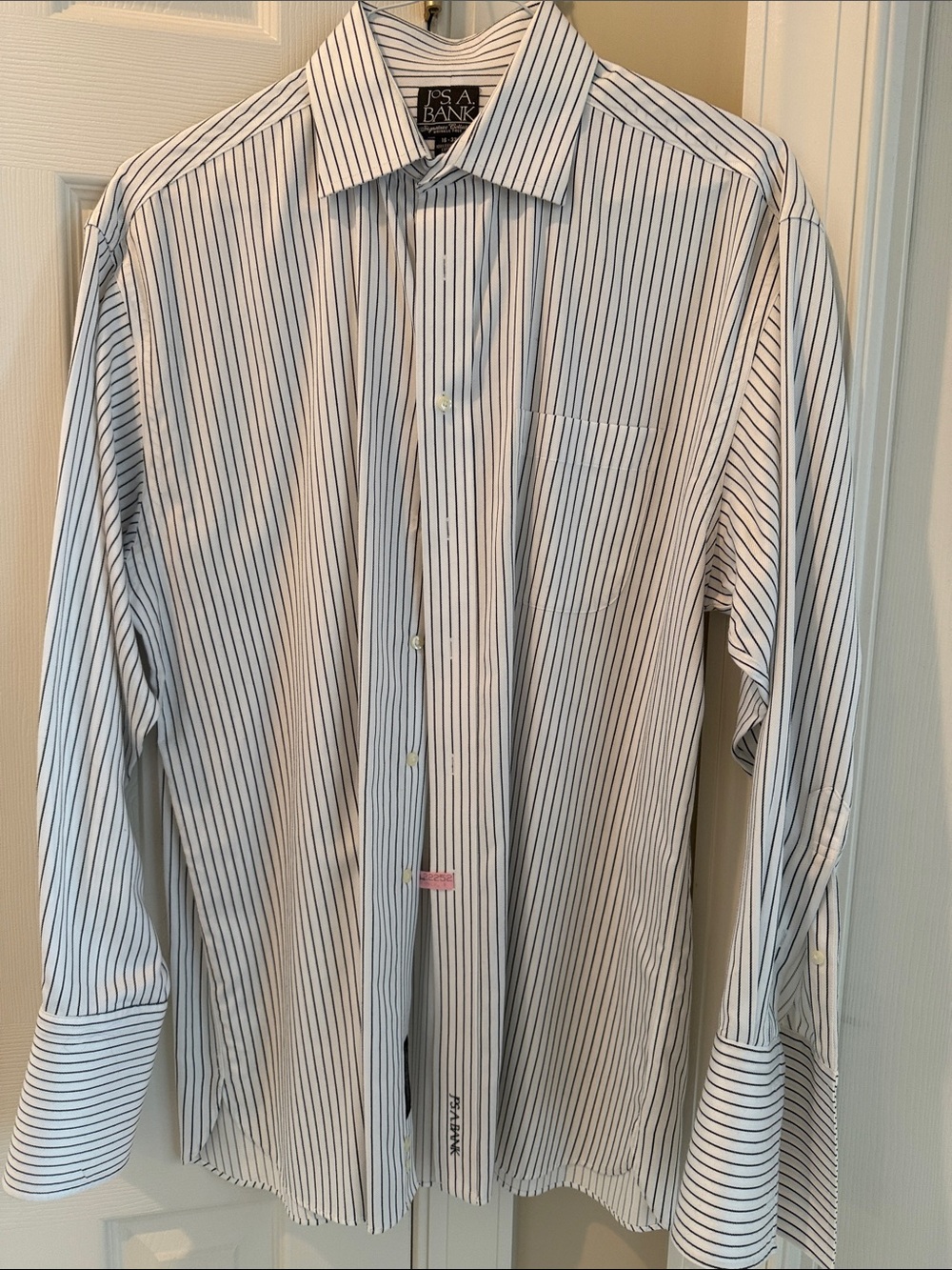 Jos. A. Bank White Dress Shirt with Navy Pinstripes